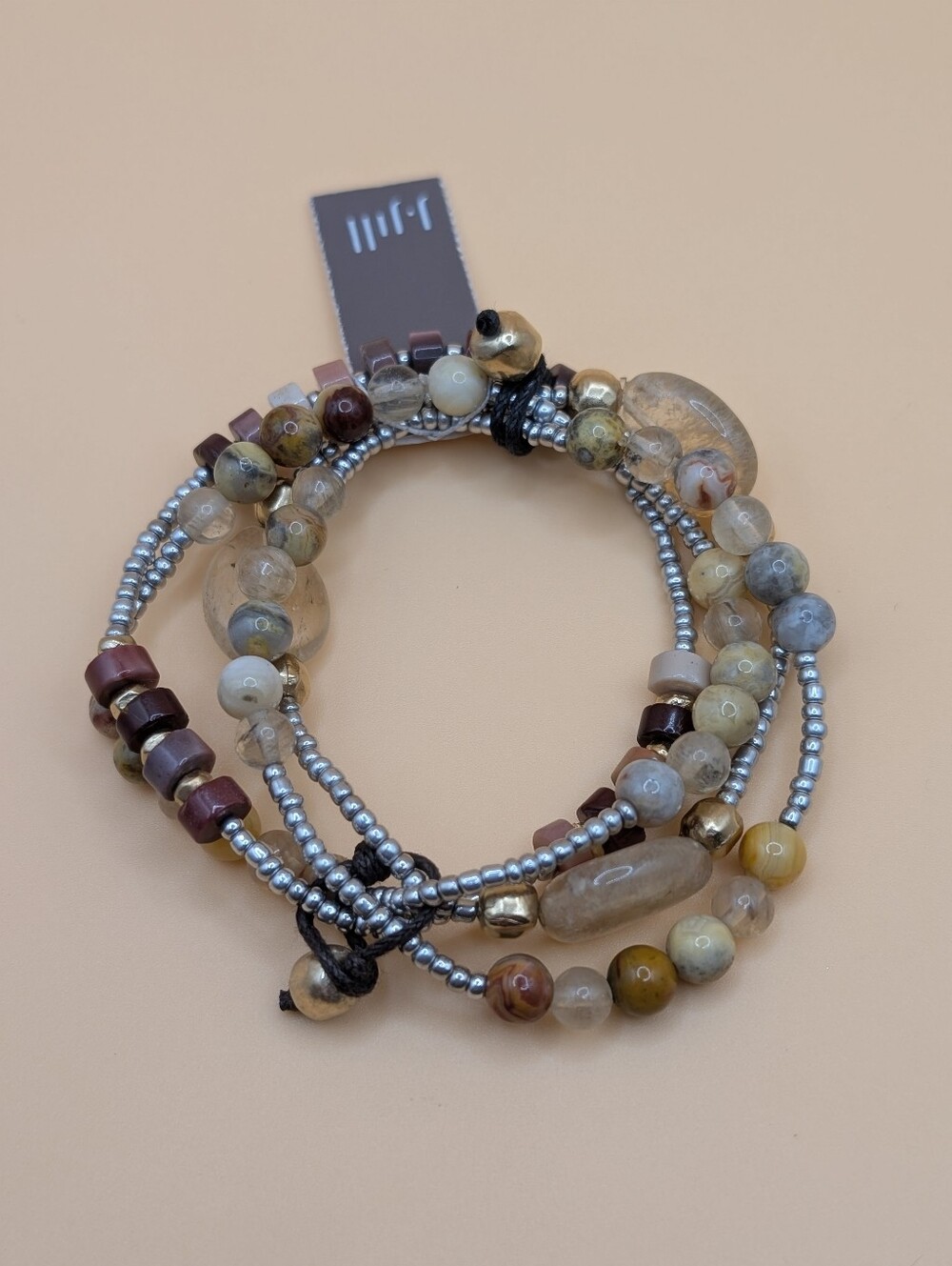 J. Jill Layered Multi-Strand Beaded Stretch Bracelet in Earth Tones NWT
